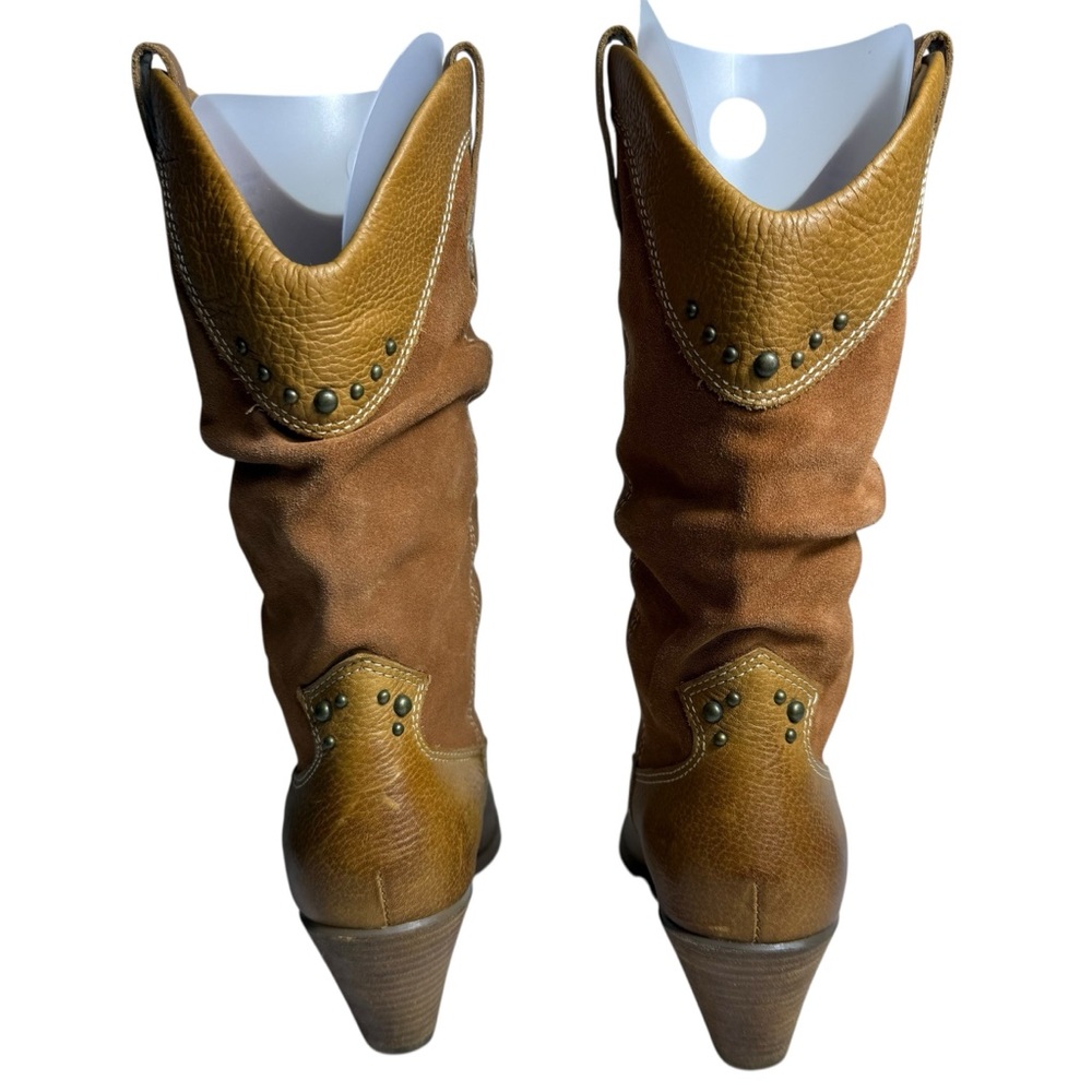 Bass Caspian Suede & Leather Slouch Cowboy Boots | Brown/Tan | 6.5M EUC - Picture 2 of 10